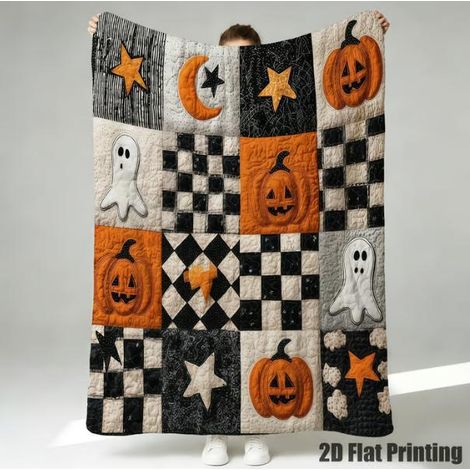 New Halloween Series Patchwork Blanket, Spooky Pumpkin Ghost Festival Plush Blanket, Nap Sofa Blanket - E - 100130CM