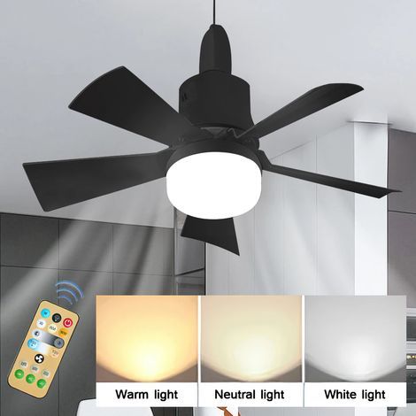 Ej.Life – Ventilateur de plafond silencieux avec télécommande – 5 pales – 3 vitesses – E26 – Lumière blanche/neutre/chaude – Installation facile