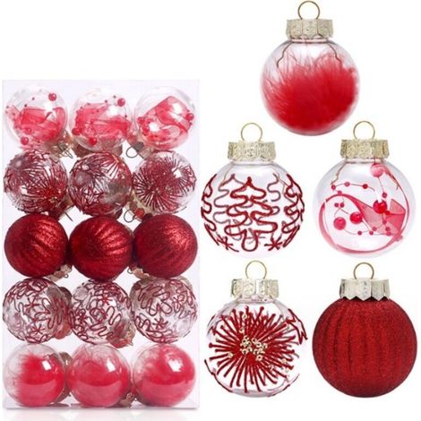 30 palline di Natale rosse e dorate per l'albero di Natale, 6 cm, palline trasparenti e scintillanti con filo di sospensione, set di decorazioni per l'albero di Natale per Natale, matrimoni, compleann