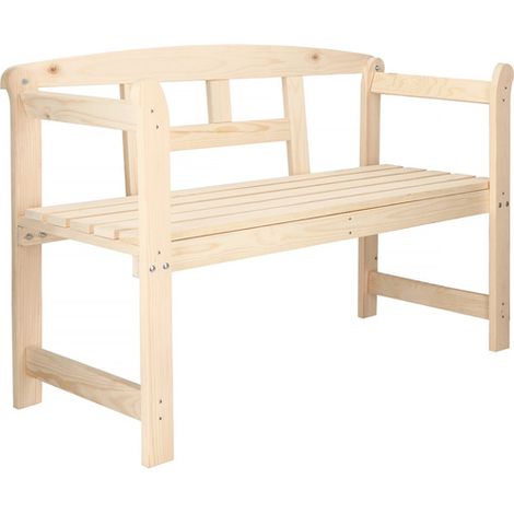 SPRINGOS Panca in legno con braccioli per 2 persone Panca da giardino 119 x 45 x 78 cm stile casa di campagna in legno massiccio grezzo (1/5)