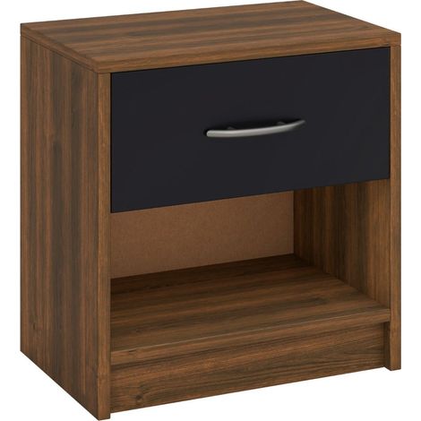 Comodino compatto 38,5 x 28 x 40,5 cm con cassetto e ripiano aperto stile moderno in legno precomposto marrone e nero 200013942