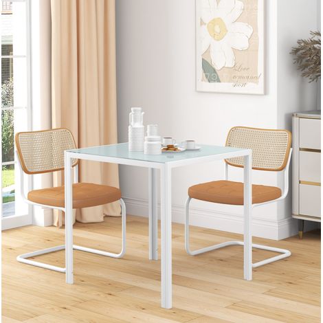 MEUBLIV Mesa de comedor cuadrada 75x75x75 cm blanca, tablero de cristal, 4 personas (1/5)