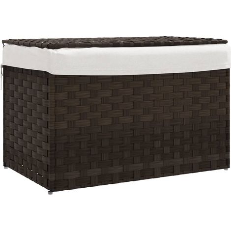 Panier à linge avec couvercle marron foncé résine tressée (1/5)