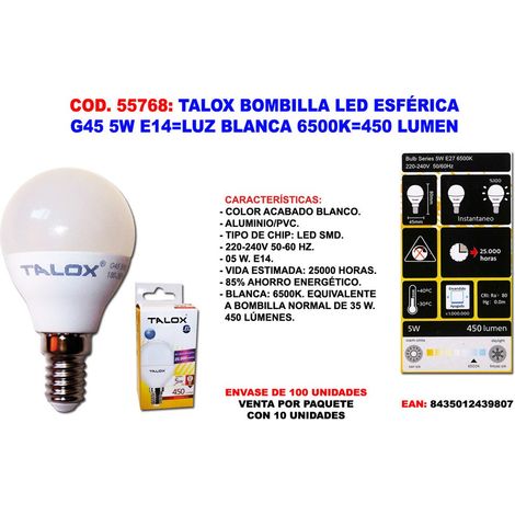 Ampoule LED Sphérique G45 5W E14 Blanc 6500K 450 Lumen TALOX