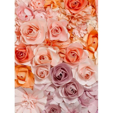 Papier peint panoramique à motif floral | Tapisserie panoramique rose, violet et orange | Papier peint panoramique pour chambre de fille - 192 X 260 cm (4 pièces) (1/2)