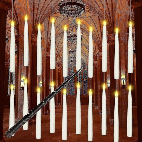 Décorations d'Halloween, 12 bougies flottantes LED avec télécommande baguette magique, bougies suspendues sans flamme, bougies décoratives à lumière chaude vacillante -- (1/5)