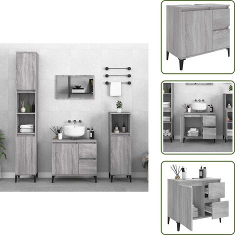 Armoire de bain sonoma gris 65x33x60 cm bois d'ingénierie - Meuble De Salle De Bain - Armoire De Salle De Bain - Rangement Salle De Bain - Commode Salle De Bain - Armoire Lavabo