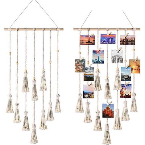 lot De 1 Mle Photo Mural - 40 X 108 Cm - Accroche Photo Mural Pour 25 Photos Avec 25 Pinces En Bois - Cadre Photo Mural Avec Corde Pour Photos, C (1/5)