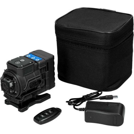 Niveau Laser 360°x 3, Autonivelant Niveau Laser Vert Chantier à Ligne Croisée Verticale et Horizontale 3D, IP45, avec Télécommande Intégrée Batterie Rechargeable 2400 mAh