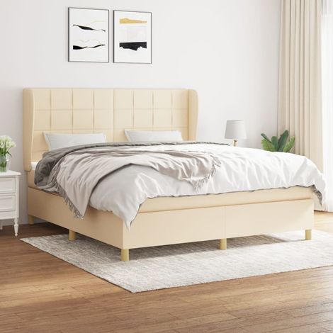 Sommier à lattes de lit avec matelas Crème 180x200 cm Tissu (1/5)