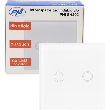 Commutateur capacitif à double contact PNI SH202, blanc avec indicateur LED (1/4)