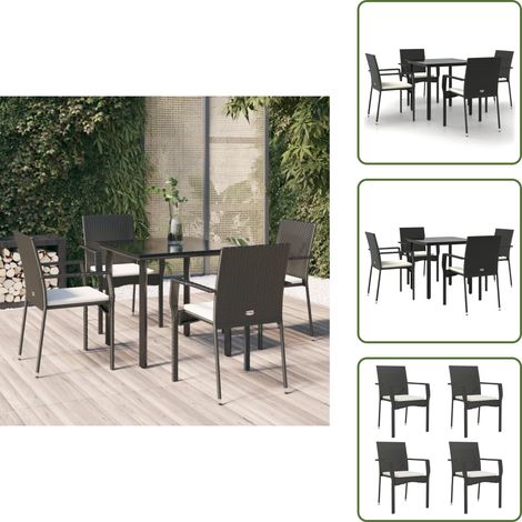 Rattan - vidaXL Set da Pranzo da Giardino 5 pz Nero con Cuscini in Polyrattan - Acciaio verniciato