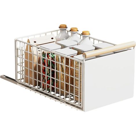Tiroir Coulissant Pliable Sans Perçage ni Clouage, Panier coulissant pour Cuisine Placard, Coulisse Rangement et Organiseurs, Telescopique, Blanc Grande (1/5)