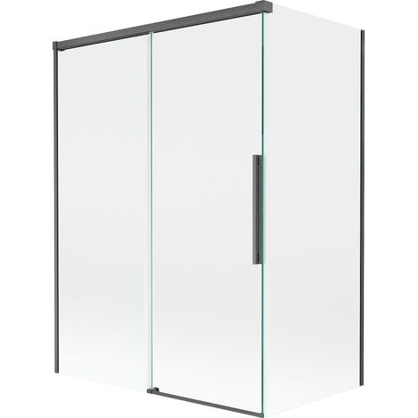 Mexen Rox paravento da bagno con porta scorrevole a 2 ante 120 + 70 x 150 cm, trasparente, grigio canna di fucile spazzolato - 
