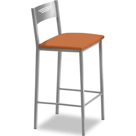 Tabourets de Cuisine Hauts tapissés avec Dossier. Structure en Aluminium et siège en Similicuir. Couleur de l'assise : Orange. Contenu : 1 unité. Dimensions : 90 cm (Hauteur Totale) (1/5)