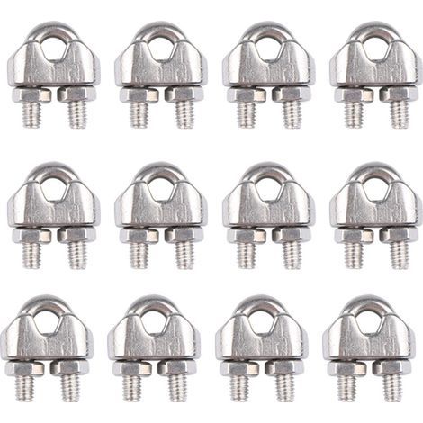 12 pièces serre cable inox 4 mm galvanisé Pince à câble métallique pince à corde en forme d'arc Câble Métallique Clips Inox Pince en forme d'arc serre cable acier pour fixer les câbles et les cordes (1/4)