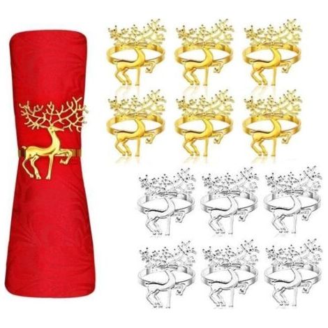 Rond de serviette - Non spécifié - 12 pcs - Métal - et Or - Design Renne de Noël (1/4)