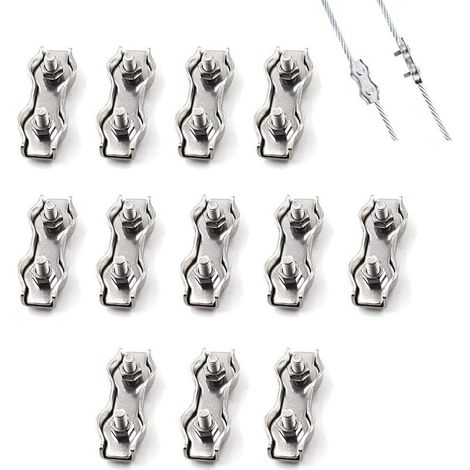 12 Pièces De Câble Métallique En Acier Double Pince M3, Connecteur De Pince De Câble En Acier Inoxydable Pince De Fixation De Câble De Frein, Utilisé Pour Le Câble En Acier 2 mm (1/5)
