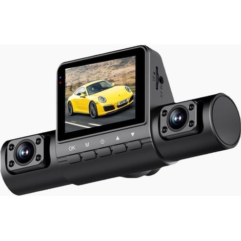Dash Cam 1080p a 4 canali con visione notturna, vista a 360°, schermo IPS da 2", registrazione in loop, sensore G, modalità parcheggio 24 ore su 24, 7 giorni su 7 (nero)