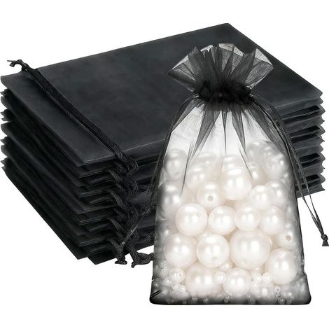 100PCS Sacs Organza,Sachets Pochettes Cadeau en Organza Sac à Bijoux,Sachets pour Lavande Idéales pour Bijoux Cadeaux Bonbons Marriage-10x15cm Noir (1/5)
