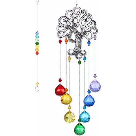 Crystal Suncatcher, Chakra Colors, Prism Ball, Glass Tree of Life, Hangable Suncatcher JewelryExceptional Quality