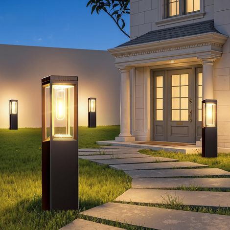 Lampe Solaire Extérieur 4 Pièces, Borne Solaire Exterieur Jardin Décoration Carrées Lumière Blanc Chaud Clair, IP65 Etanche Potelet Éclairage Extérieur Solaire Puissant de Chemin Pour Balcon, Terrasse (1/5)