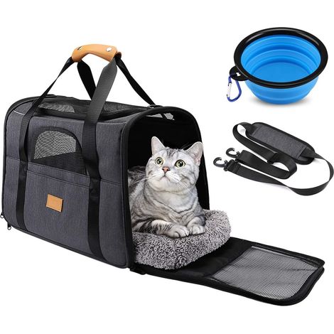 Sac de transport pour chat 34x44x31cm – Oxford 600D léger et durable – Charge max 6,3kg – Bandoulière amovible et coussin lavable