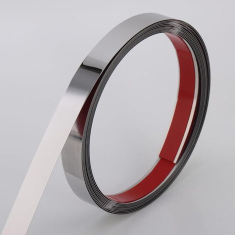 25 mm x 6 m, moulure métallique autocollante en acier inoxydable pour mur, cheminée, bordure de miroir et décoration - argent (1/4)