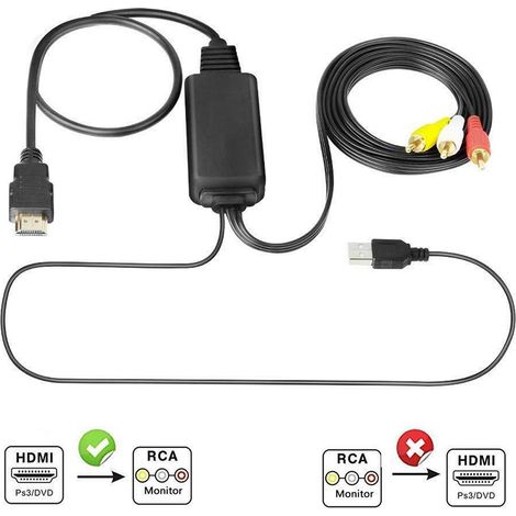 Convertisseur HDMI vers AV - 1080P - Compatible PAL NTSC - Alimentation USB 5V 1A - Pour TV Ancienne DVD Lecteur Blu-ray PS3 - 1 Pièce (1/5)