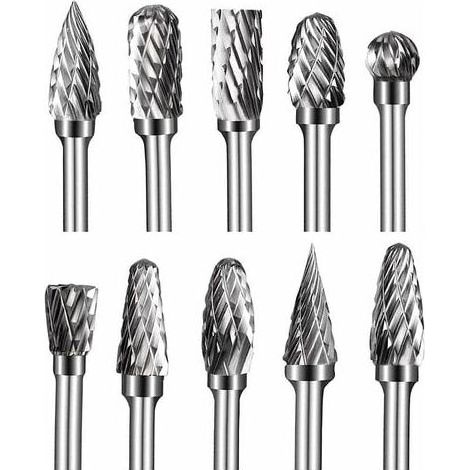 10Pcs Double Cut Tungsten Carbide Shank Burrs 1/8” Rotary Burr Kit 6mm Sharpening Head (1/5)