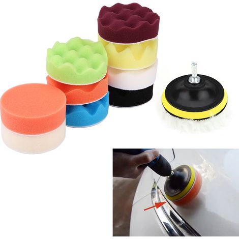 Kit 12 tampons éponge polissage 7,6cm pour polisseuse voiture avec adaptateur (1/5)