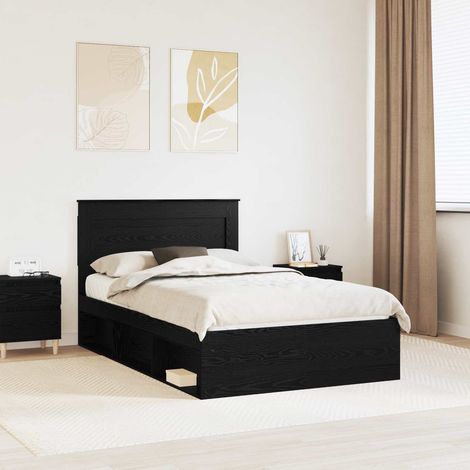 Cadre de lit avec tiroir Uni Noir 120 x 190 cm Pin massif vidaXL (1/5)