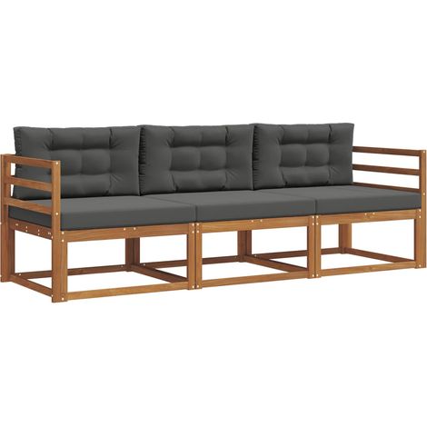 Set di divani da esterno con cuscino 3 pz Salotto da Giardino Naturale e Antracite (1/5)