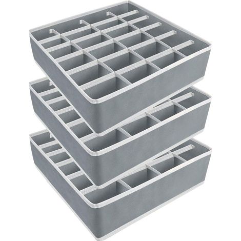 Juego de 3 organizadores de ropa interior, organizadores plegables de 24 compartimentos para calcetines, bragas, cinturones y corbatas (gris) (1/5)