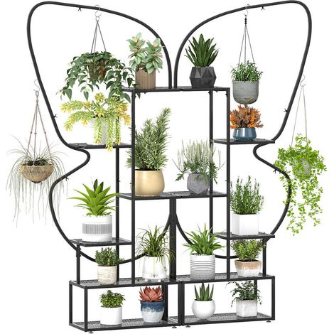 Exposez vos plantes, support plantes en métal avec 12 étagères et 4 crochets pour pots de fleurs (1/5)