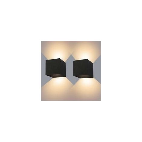 Applique Murale Interieur/Exterieur 12W 2 Lampes Murales Noires LED Etanches IP65 Réglable Lampe Lumière orientable Haut et Bas Design 3000K Blanc Chaud Appliques Murales pour Salon Chambre Couloir(10 (1/2)