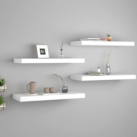 Lot de 4 Étagères murales flottantes Armoire murale Meuble Étagère Blanc 60x23,5x3,8 cm MDF 50628 (1/5)