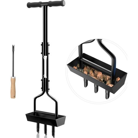 Aérateurs de Gazon Manuels, Aérateur de Pelouse Aérateur à Gazon Manuel Aérateur Gazon Aerateur Pelouse Core Aérateur avec Bac de Rangement et Outils de Jardin, Poignée Noire (1/5)
