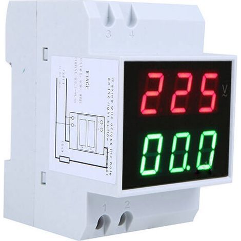 Voltmeter Digital - Ammeter LED - Rail Montage DIN - Mesure Tension CA 80-300 V Courant 0,2-99,9 A - Unité (1/4)