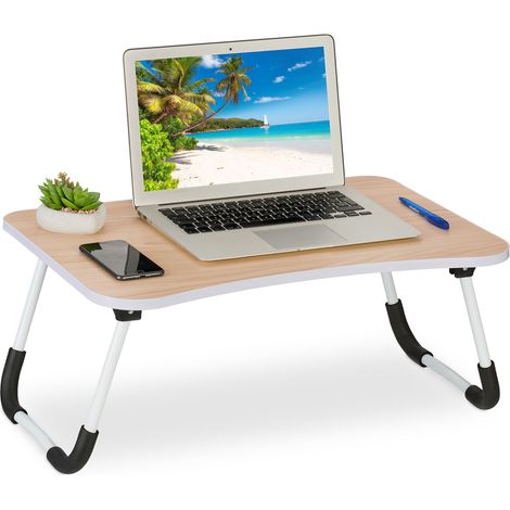 Relaxdays Lap Desk, for Bed & Sofa, Folding Laptop Tray, HWD: 26 x 63 x 40 cm, MDF & Iron, Notebook Table, Natural
