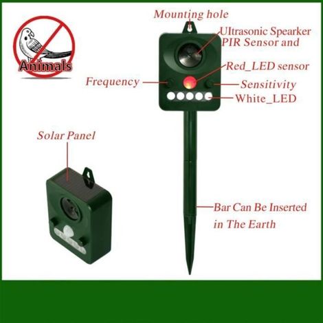 Répulsif solaire à ultrasons contre chats, chiens, oiseaux et martres avec flash lumineux et détecteur de mouvement infrarouge. (1/5)