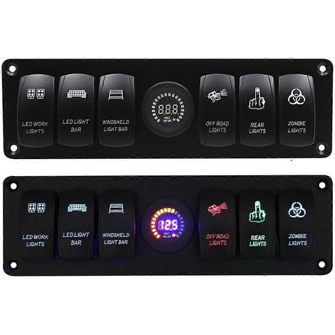 6-fach Kippschalter-Panel mit farbiger LED-Voltmeteranzeige für Wohnmobil, Auto, Boot