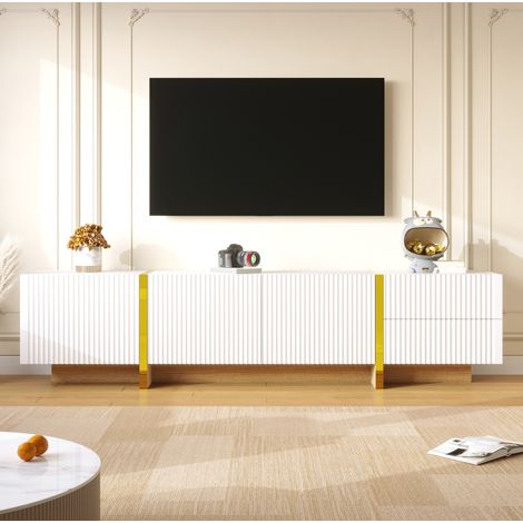Mueble TV con 3 puertas y 2 cajones blanco dorado OKMYHOME (1/5)