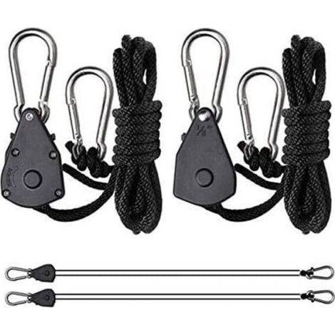 Corde à cliquet avec crochet - Haute résistance Réglable - Suspension lampes - Noir 1 paire