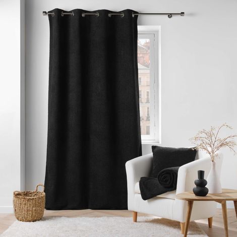 Rideau tamisant à œillets bouclette unie Wooly Noir 140 x 240 cm (1/5)
