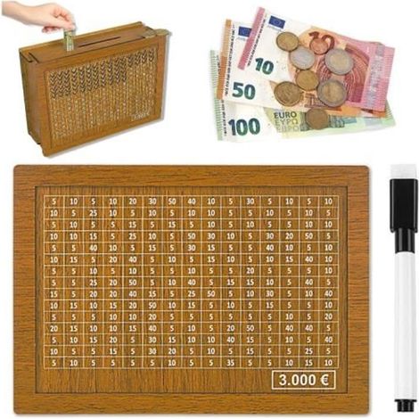 Tirelire en Bois - Numérique - Réutilisable - Compteur - Objectif d\'épargne - Vintage (1/4)