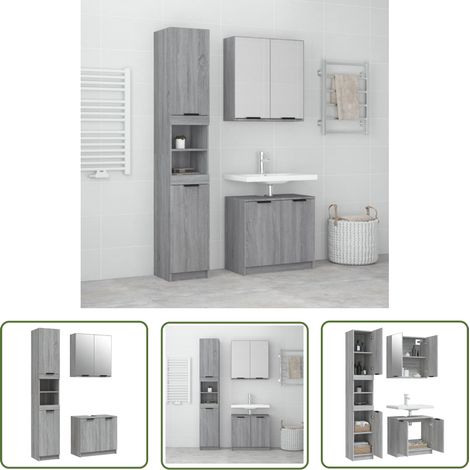 3 pcs Ensemble d'armoires de salle de bain, Meubles de Rangement, Placard de Rangement Toilettes sonoma gris HYB54594 (1/5)