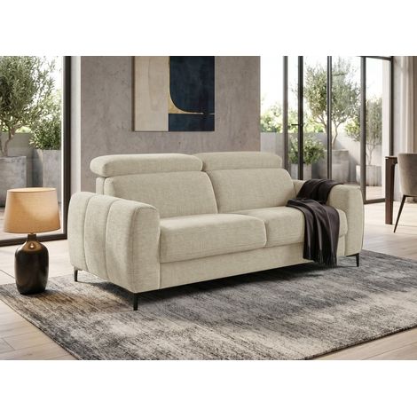 Canapé convertible express 3 places en velours texturé beige