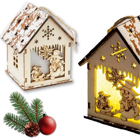 LED-Adventslaterne aus Holz mit Schneemann für den Kinderheiligen Abend (1/5)