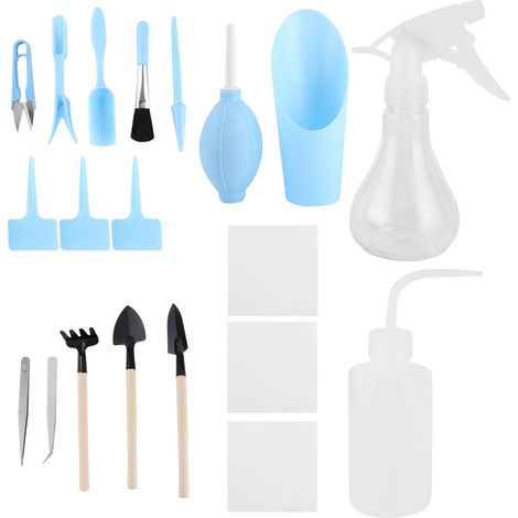 Ensemble de 19 outils de rempotage pour plantes succulentes, bonsaïs et petites plantes d'intérieur (bleu) (1/5)